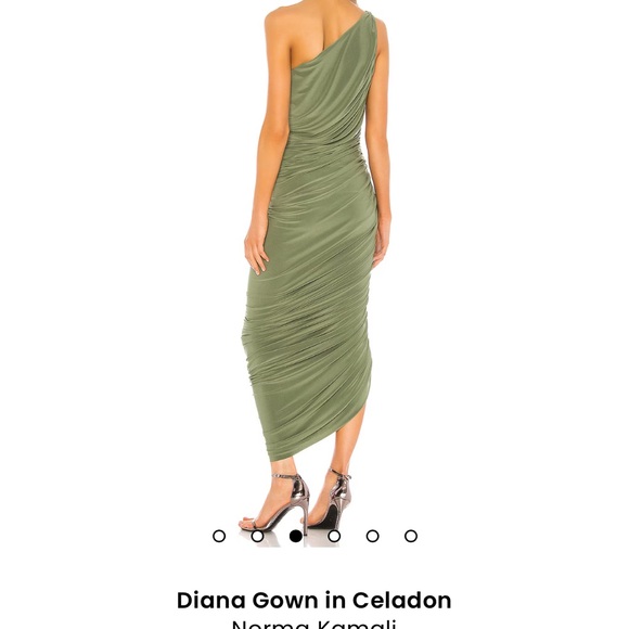 Norma Kamali Green Asymmetrical Ruched Gown - Picture 2 of 4